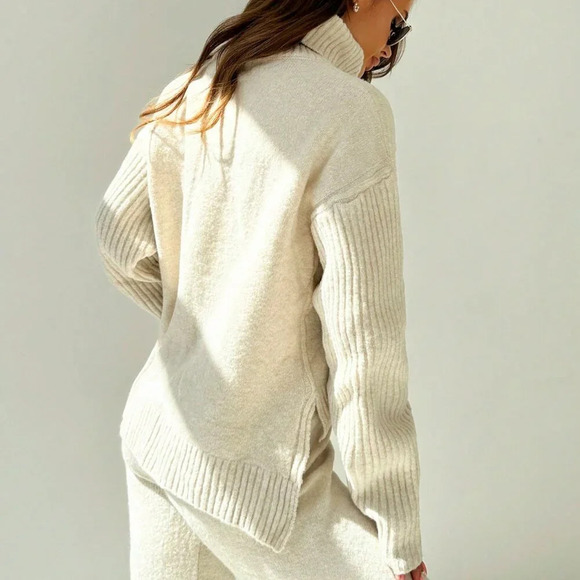 Grey Casual Women's Loose Fit High Neck Oversized Sweater Set - Picture 3 of 8